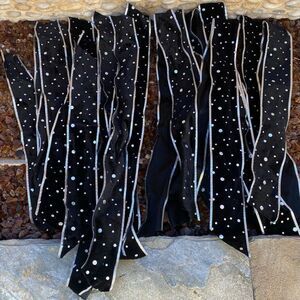 New Black Velvet Silver Sequin Pre-Cut Wire Ribbon. Various Sizes 22 pieces.